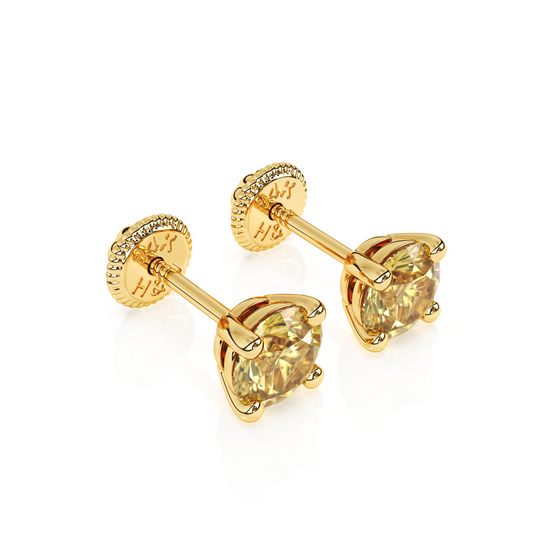 November Birthstone, 4mm Swarovski Crystal Stud Earrings - Solid 14K Gold, Screw Back, for Babies & Children