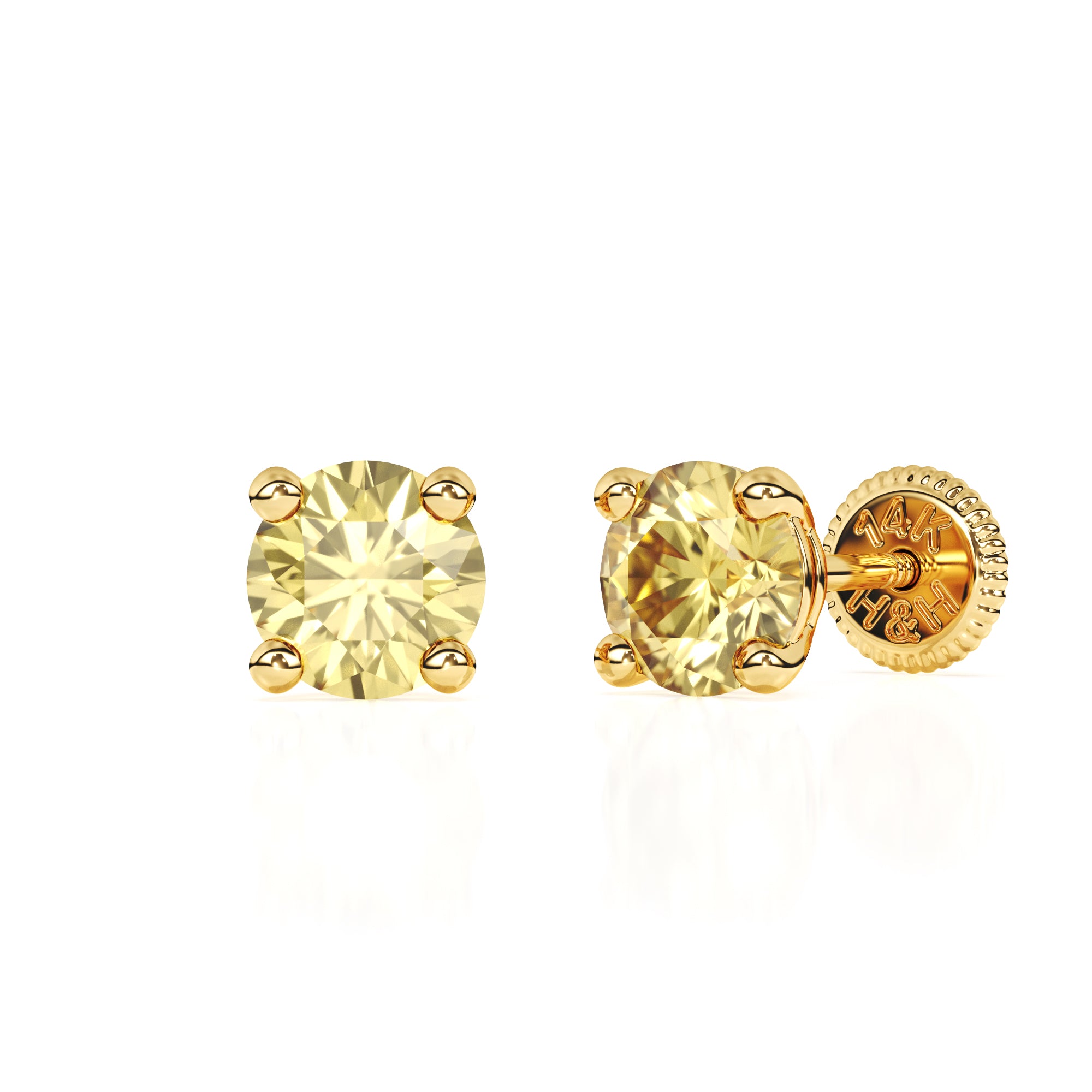 Swarovski November birthstone stud earrings in yellow gold with screwback post.