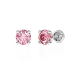 October Birthstone, 4mm Swarovski Crystal Stud Earrings - Solid 14K White Gold, Screw Back, for Babies & Children