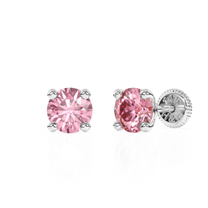 October Birthstone, 4mm Swarovski Crystal Stud Earrings - Solid 14K White Gold, Screw Back, for Babies & Children