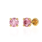 October Birthstone, 4mm Swarovski Crystal Stud Earrings - Solid 14K Gold, Screw Back, for Babies & Children