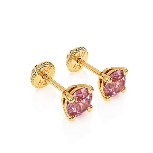 October Birthstone, 4mm Swarovski Crystal Stud Earrings - Solid 14K Gold, Screw Back, for Babies & Children