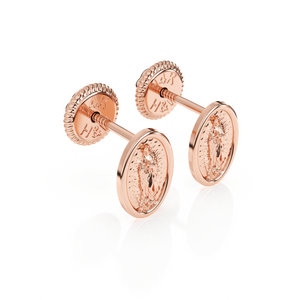 Our Lady of Guadalupe Stud Earrings - Solid 14K Rose Gold, Screw Back, for Babies & Children