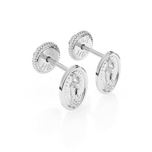 Our Lady of Guadalupe Stud Earrings - Solid 14K White Gold, Screw Back, for Babies & Children