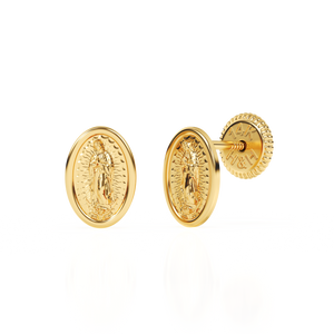 Our Lady of Guadalupe Stud Earrings - Solid 14K Gold, Screw Back, for Babies & Children