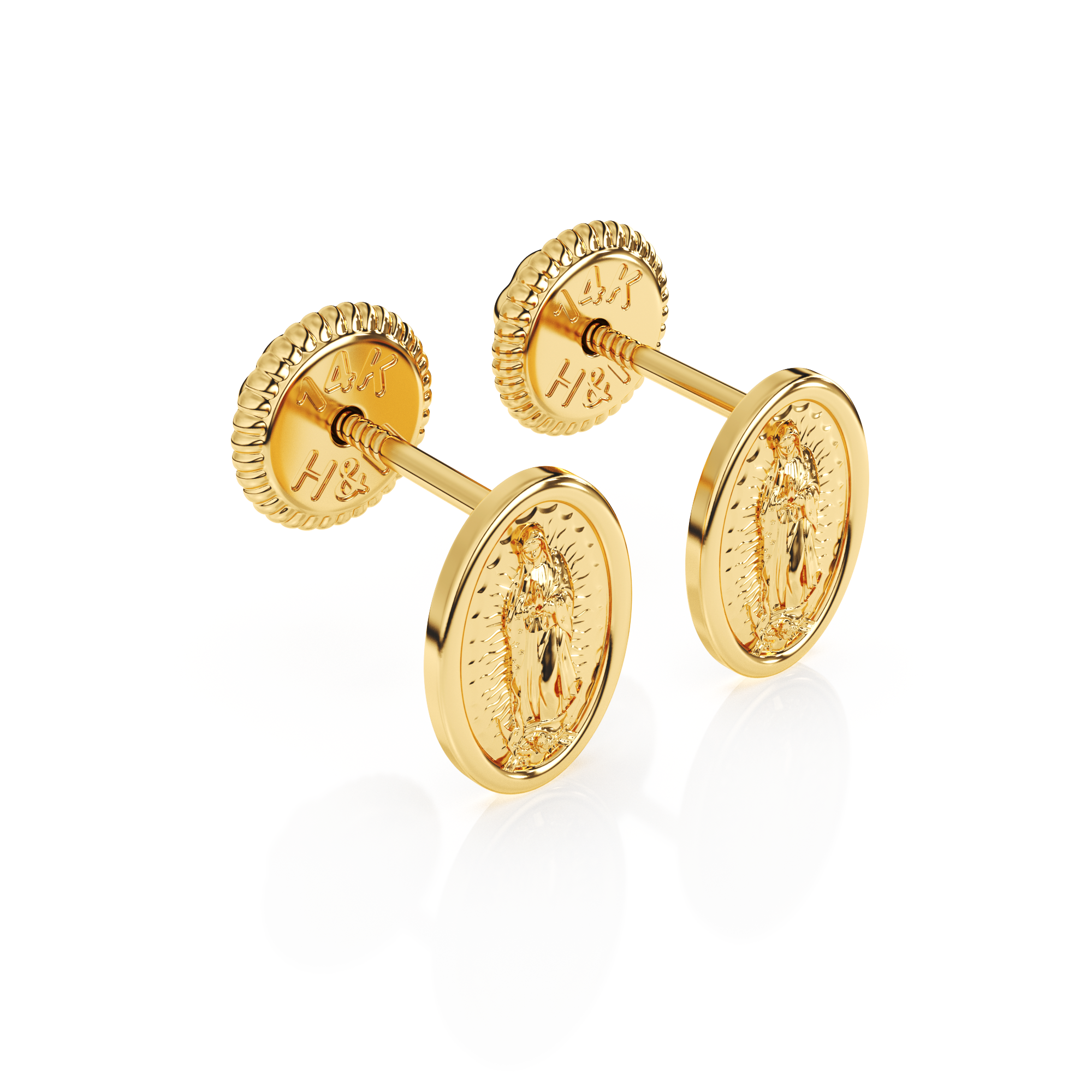 Our Lady of Guadalupe Stud Earrings - Solid 14K Gold, Screw Back, for Babies & Children