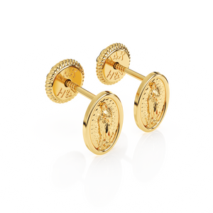 Our Lady of Guadalupe Stud Earrings - Solid 14K Gold, Screw Back, for Babies & Children