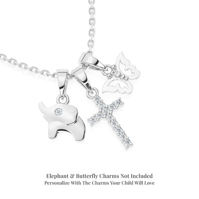 Pave Cross Charm Necklace "Design Your Own"-Children's Necklace5