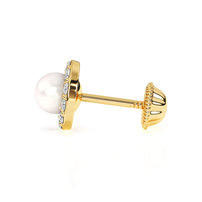 Pearl Halo, AAA-Pearl Clear CZ Stud Earrings5