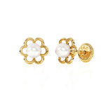 Petals and Pearls, AAA-Pearl Stud Earrings - Solid 14K Gold, Screw Back, for Babies & Children