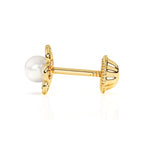 Petals and Pearls, AAA-Pearl Stud Earrings - Solid 14K Gold, Screw Back, for Babies & Children
