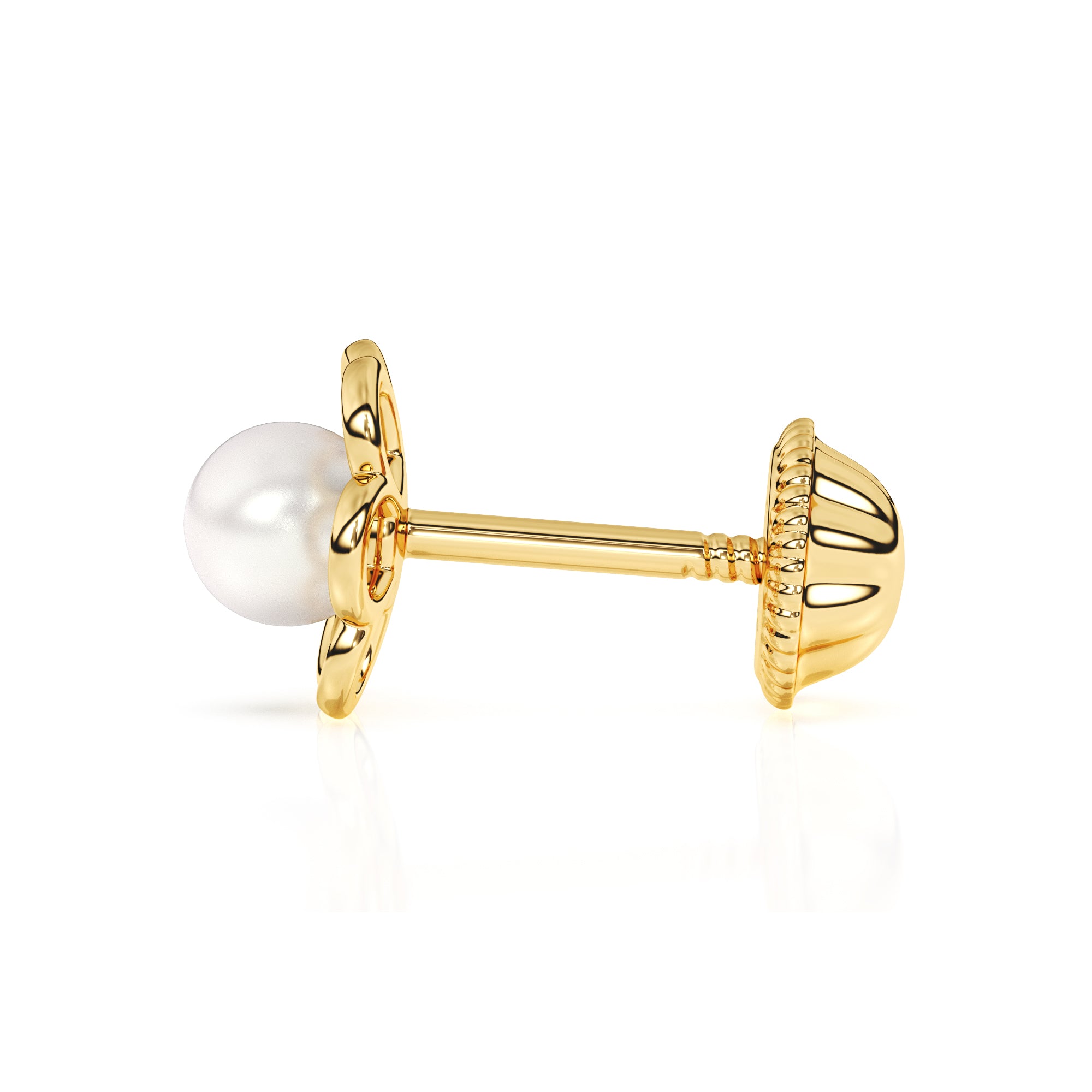 Petals and Pearls, AAA-Pearl Stud Earrings - Solid 14K Gold, Screw Back, for Babies & Children