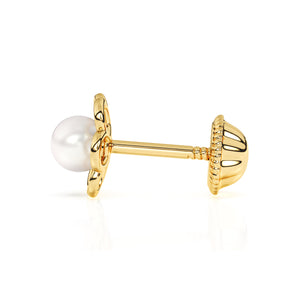 Petals and Pearls, AAA-Pearl Stud Earrings - Solid 14K Gold, Screw Back, for Babies & Children