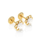 Petals and Pearls, AAA-Pearl Stud Earrings - Solid 14K Gold, Screw Back, for Babies & Children