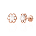 Petals and Pearls, AAA-Pearl Stud Earrings - Solid 14K Rose Gold, Screw Back, for Babies & Children