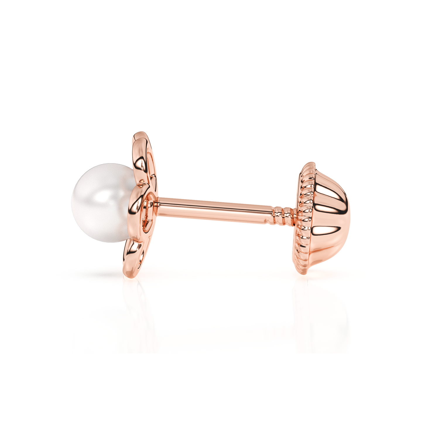 Petals and Pearls, AAA-Pearl Stud Earrings - Solid 14K Rose Gold, Screw Back, for Babies & Children