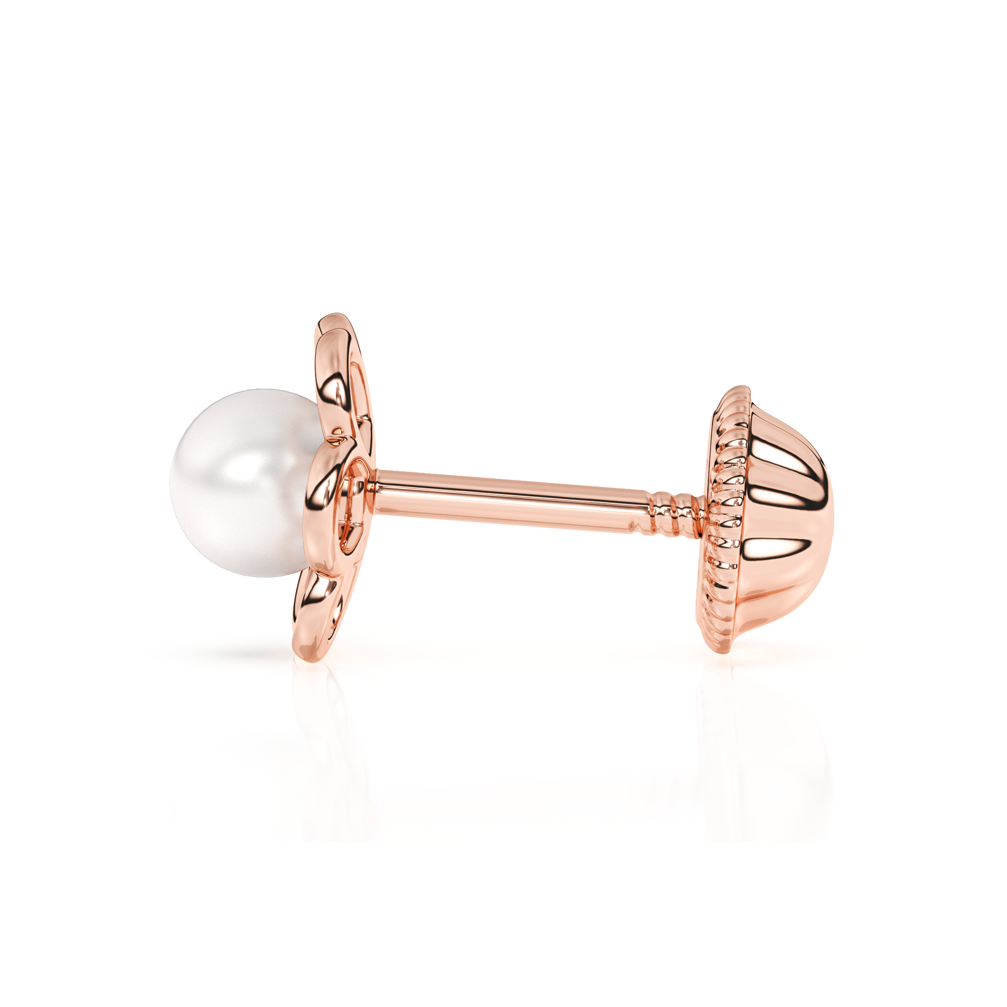 Petals and Pearls, AAA-Pearl Stud Earrings - Solid 14K Rose Gold, Screw Back, for Babies & Children