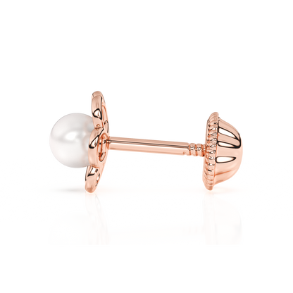 Petals and Pearls, AAA-Pearl Stud Earrings - Solid 14K Rose Gold, Screw Back, for Babies & Children