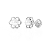 Petals and Pearls, AAA-Pearl Stud Earrings - Solid 14K White Gold, Screw Back, for Babies & Children