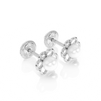 Petals and Pearls, AAA-Pearl Stud Earrings - Solid 14K White Gold, Screw Back, for Babies & Children