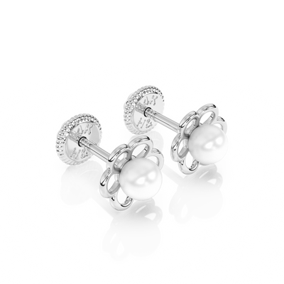 Petals and Pearls, AAA-Pearl Stud Earrings1