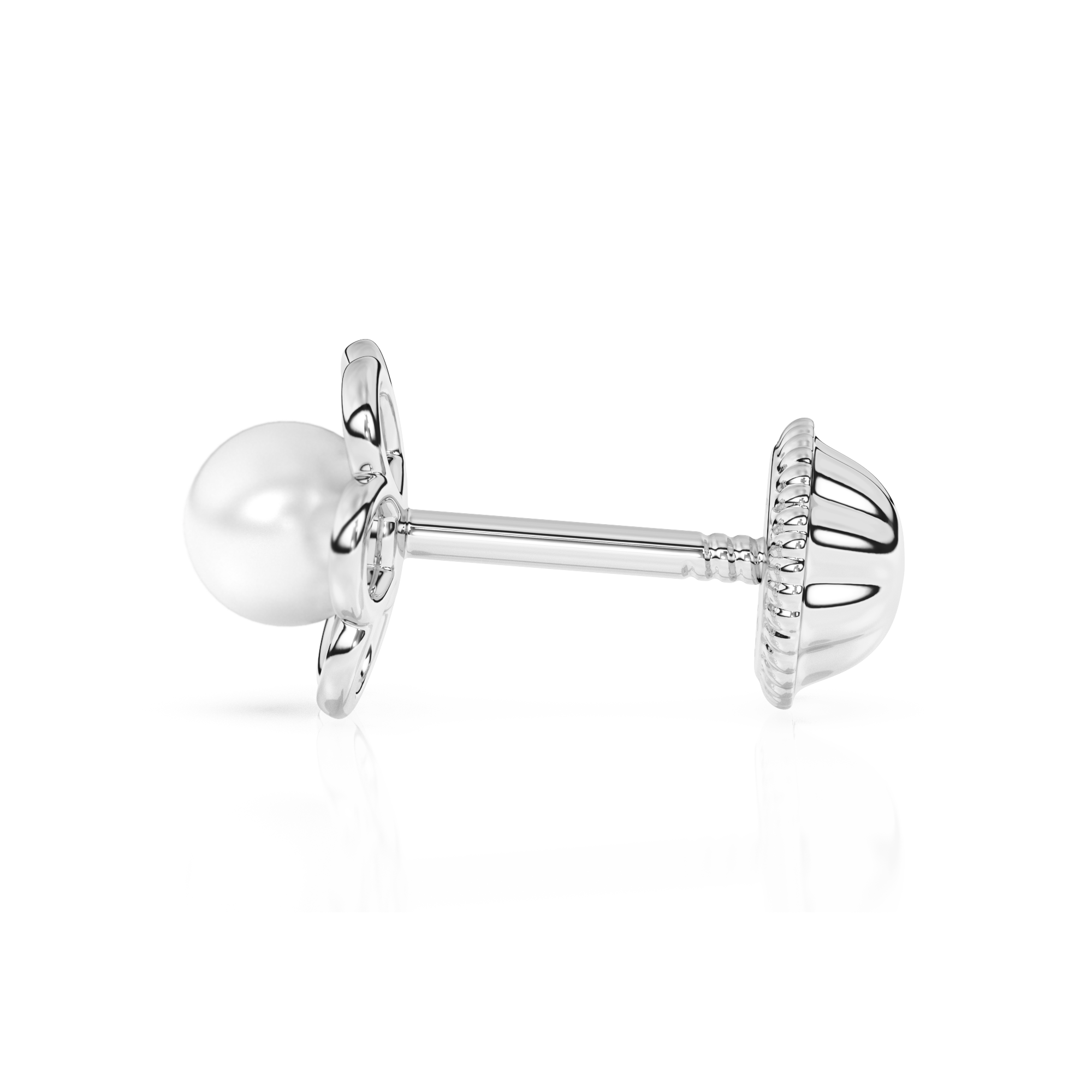 Petals and Pearls, AAA-Pearl Stud Earrings - Solid 14K White Gold, Screw Back, for Babies & Children