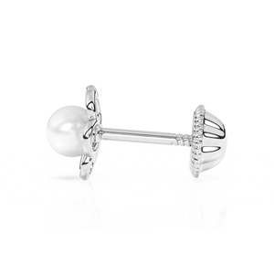 Petals and Pearls, AAA-Pearl Stud Earrings - Solid 14K White Gold, Screw Back, for Babies & Children