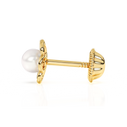 Petals and Pearls, AAA-Pearl Stud Earrings - Solid 14K Gold, Screw Back, for Babies & Children