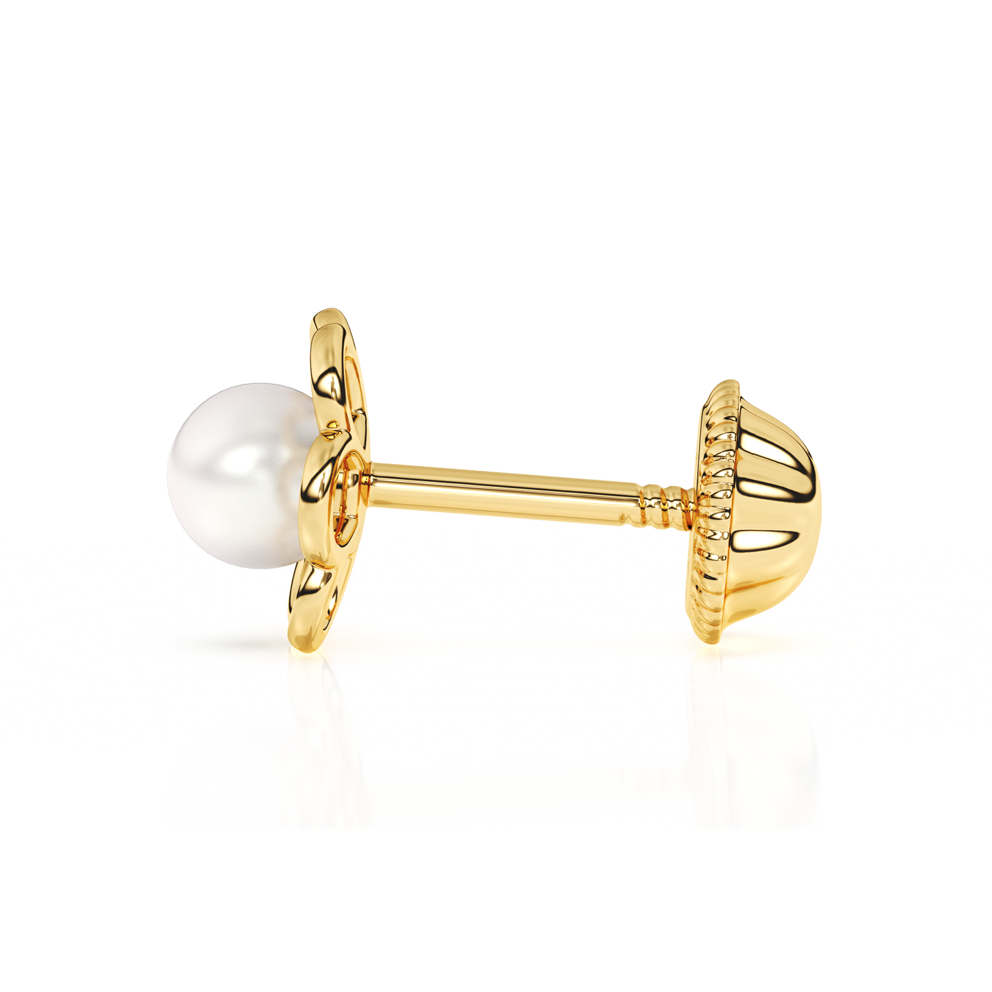 Petals and Pearls, AAA-Pearl Stud Earrings - Solid 14K Gold, Screw Back, for Babies & Children
