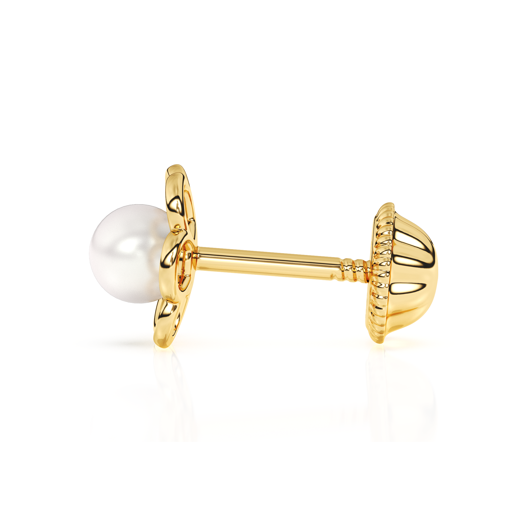 Petals and Pearls, AAA-Pearl Stud Earrings - Solid 14K Gold, Screw Back, for Babies & Children