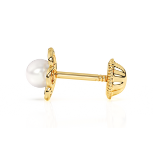 Petals and Pearls, AAA-Pearl Stud Earrings - Solid 14K Gold, Screw Back, for Babies & Children