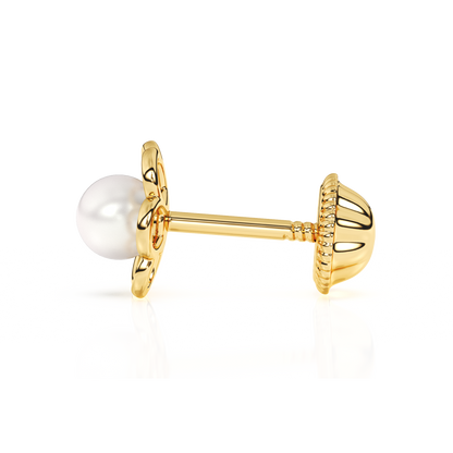 Petals and Pearls, AAA-Pearl Stud Earrings - Solid 14K Gold, Screw Back, for Babies & Children