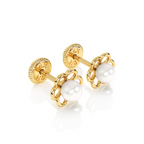 Petals and Pearls, AAA-Pearl Stud Earrings - Solid 14K Gold, Screw Back, for Babies & Children