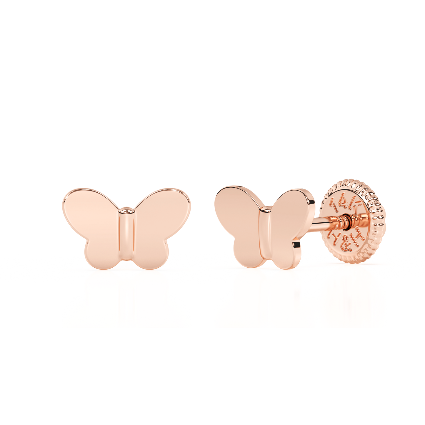 Petite Butterfly, Stud Earrings - Solid 14K Rose Gold, Screw Back, for Babies & Children