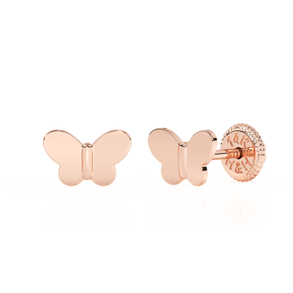 Petite Butterfly, Stud Earrings - Solid 14K Rose Gold, Screw Back, for Babies & Children
