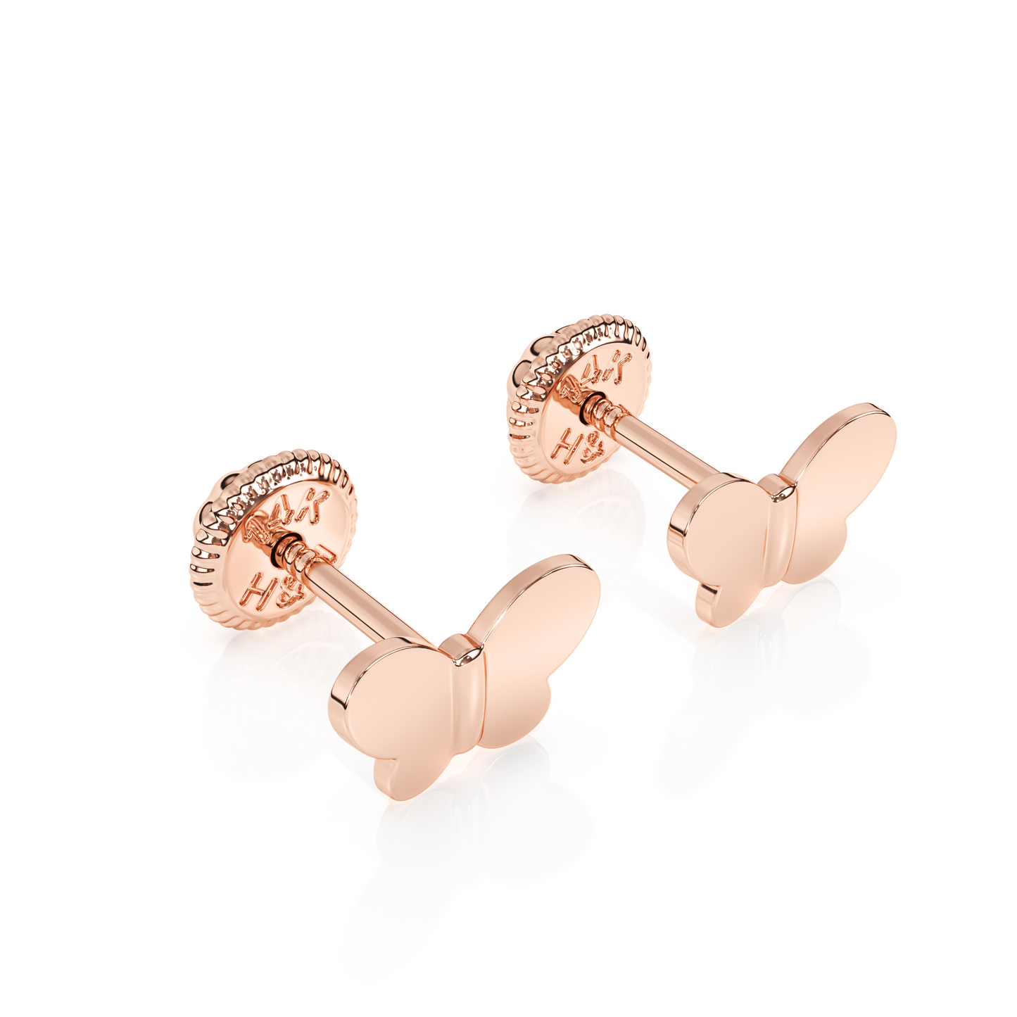 Petite Butterfly, Stud Earrings - Solid 14K Rose Gold, Screw Back, for Babies & Children