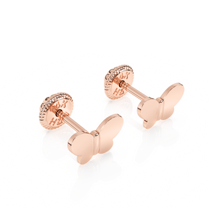 Petite Butterfly, Stud Earrings - Solid 14K Rose Gold, Screw Back, for Babies & Children