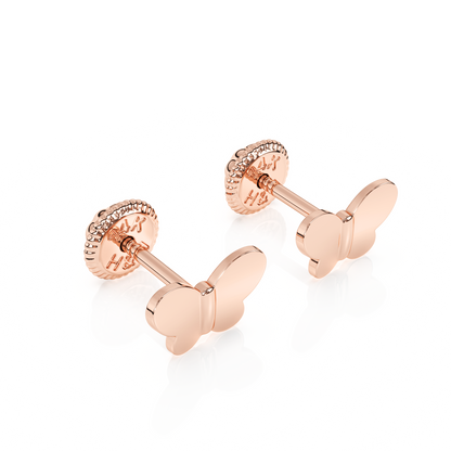 Petite Butterfly, Stud Earrings - Solid 14K Rose Gold, Screw Back, for Babies & Children