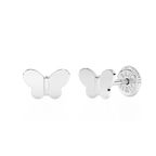 Petite Butterfly, Stud Earrings - Solid 14K White Gold, Screw Back, for Babies & Children