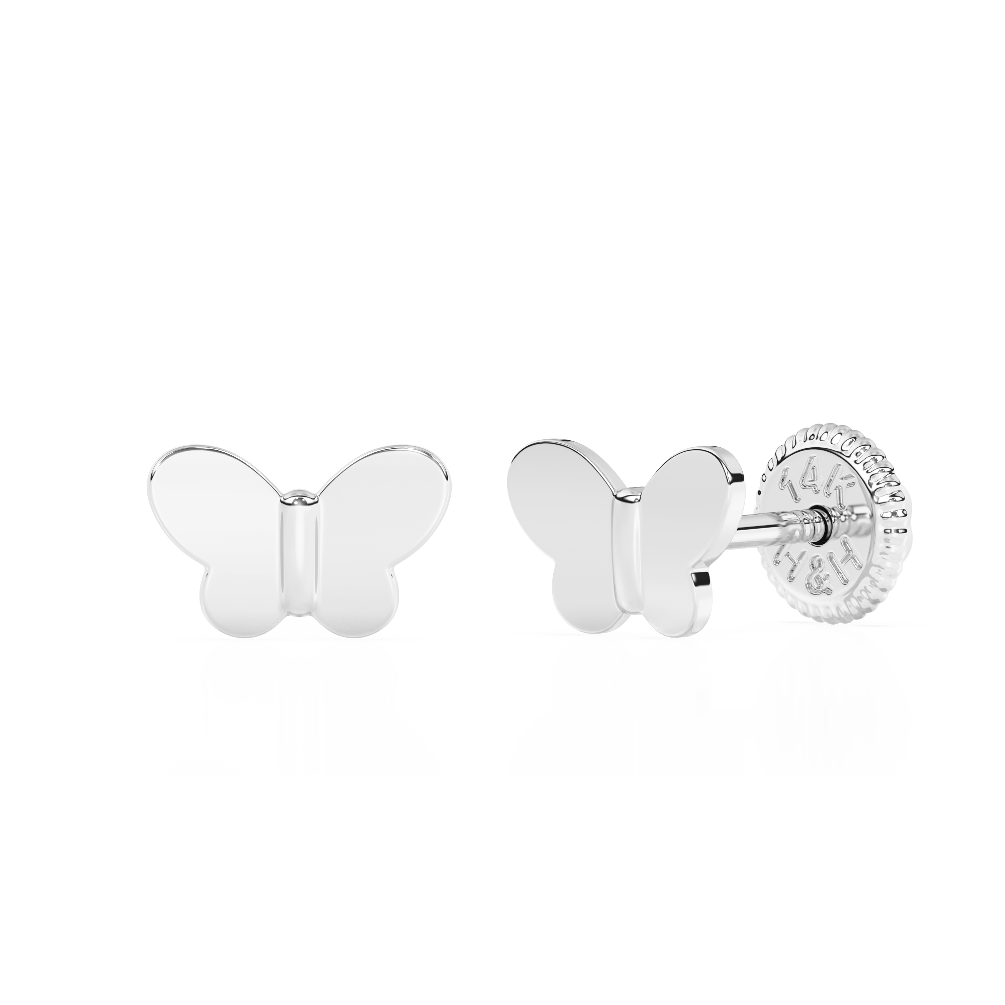 Petite Butterfly, Stud Earrings - Solid 14K White Gold, Screw Back, for Babies & Children