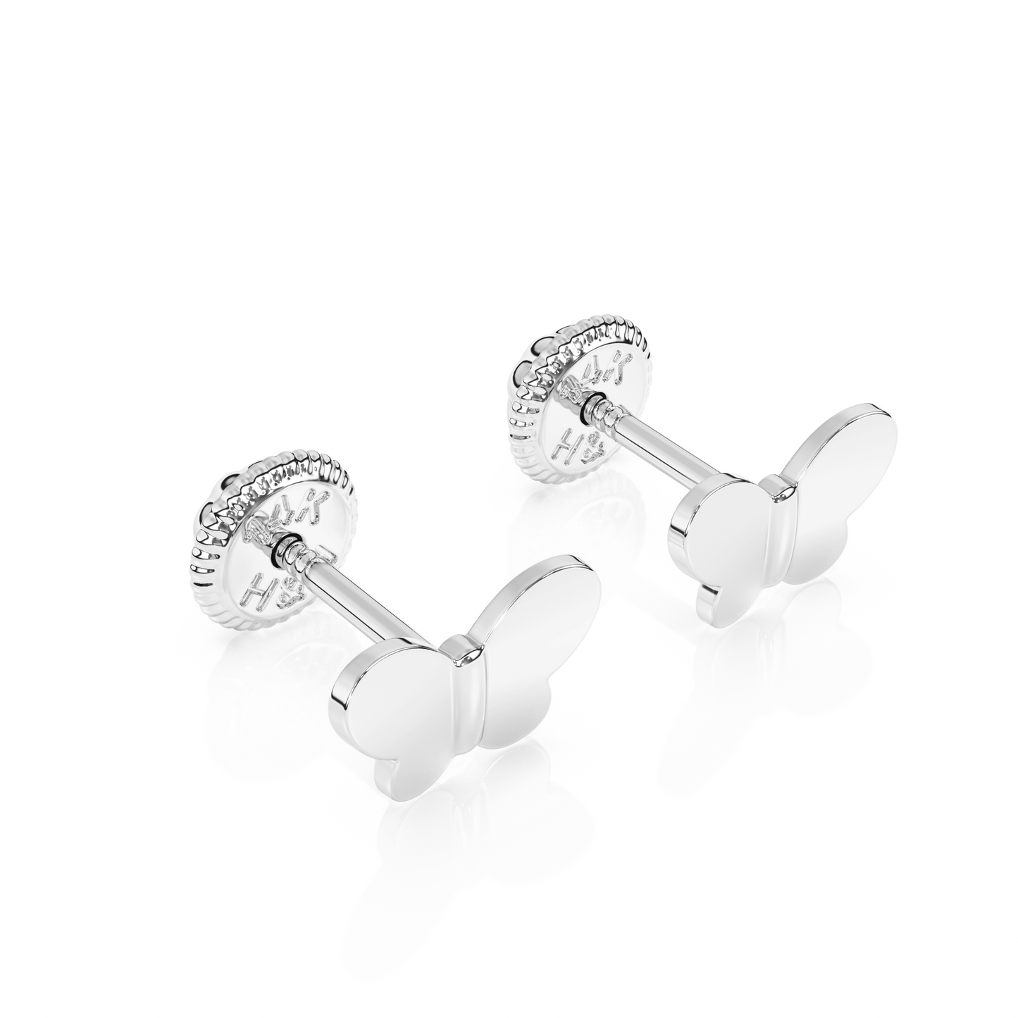 Petite Butterfly, Stud Earrings - Solid 14K White Gold, Screw Back, for Babies & Children