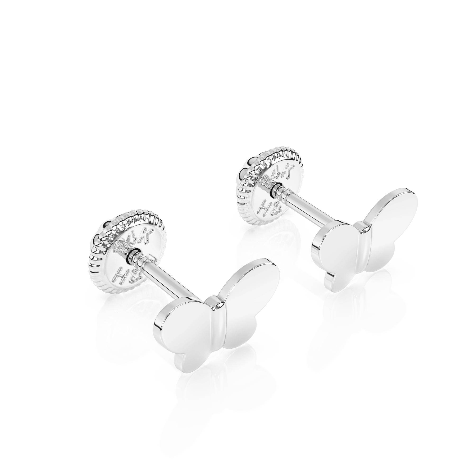 Petite Butterfly, Stud Earrings - Solid 14K White Gold, Screw Back, for Babies & Children