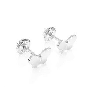 Petite Butterfly, Stud Earrings - Solid 14K White Gold, Screw Back, for Babies & Children