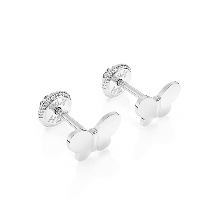 Petite Butterfly, Stud Earrings - Solid 14K White Gold, Screw Back, for Babies & Children