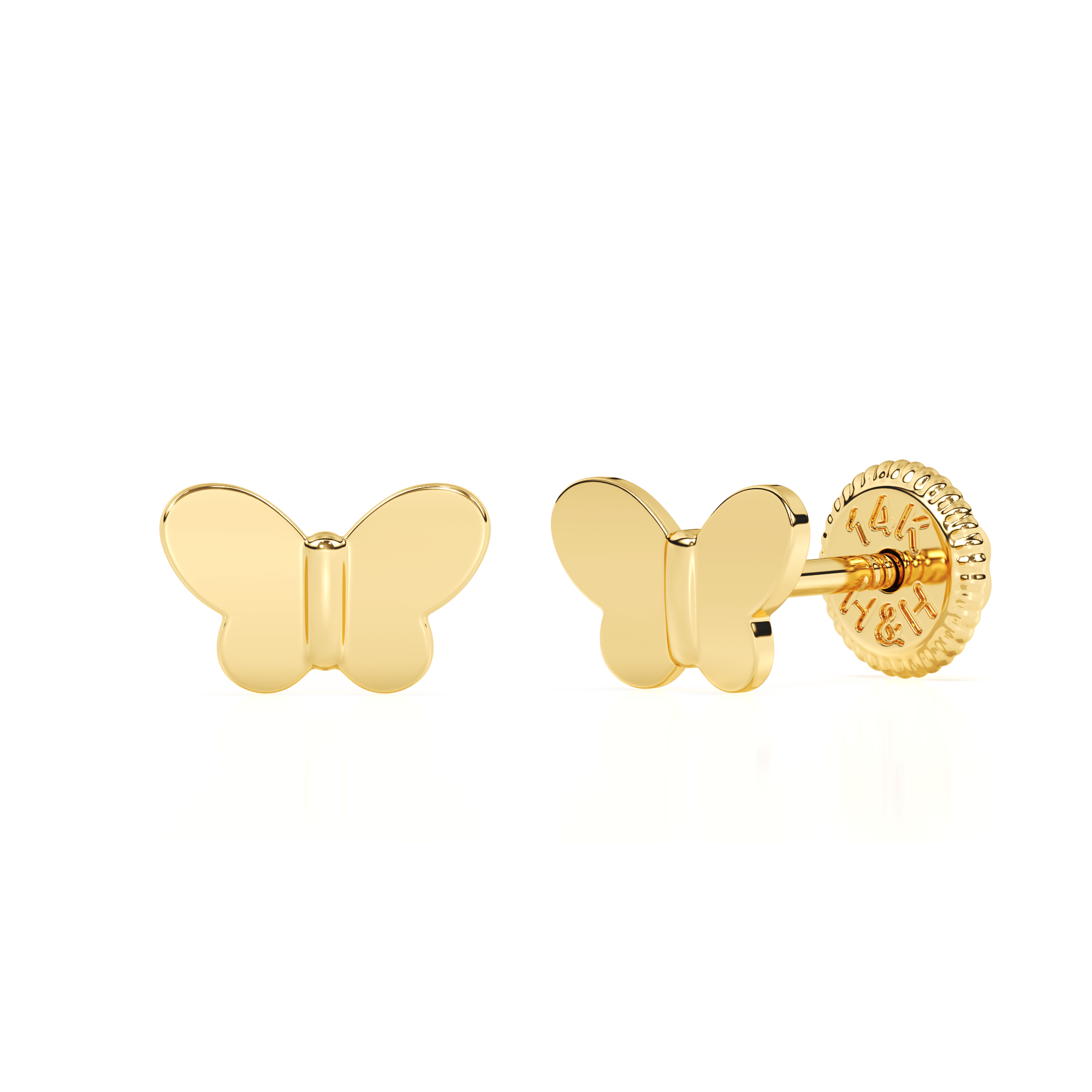 Petite Butterfly, Stud Earrings - Solid 14K Gold, Screw Back, for Babies & Children