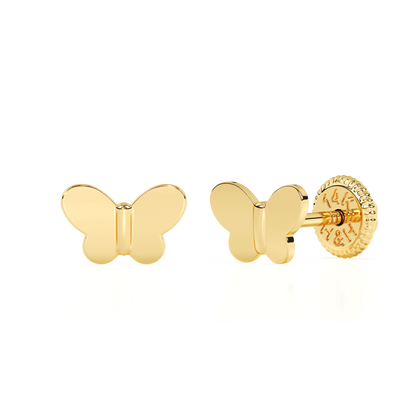 Petite Butterfly, Stud Earrings - Solid 14K Gold, Screw Back, for Babies & Children