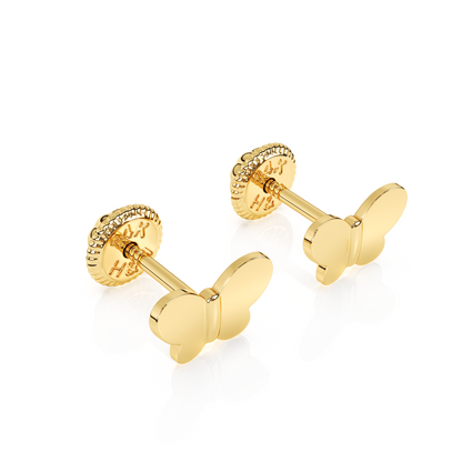 Petite Butterfly, Stud Earrings - Solid 14K Gold, Screw Back, for Babies & Children