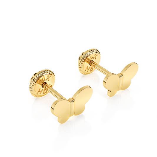 Petite Butterfly, Stud Earrings - Solid 14K Gold, Screw Back, for Babies & Children