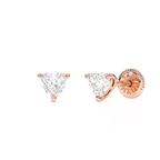 Petite Heart, Clear Heart CZ, Stud Earrings - Solid 14K Rose Gold, Screw Back, for Babies & Children