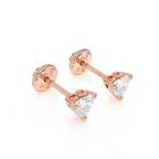 Petite Heart, Clear Heart CZ, Stud Earrings - Solid 14K Rose Gold, Screw Back, for Babies & Children